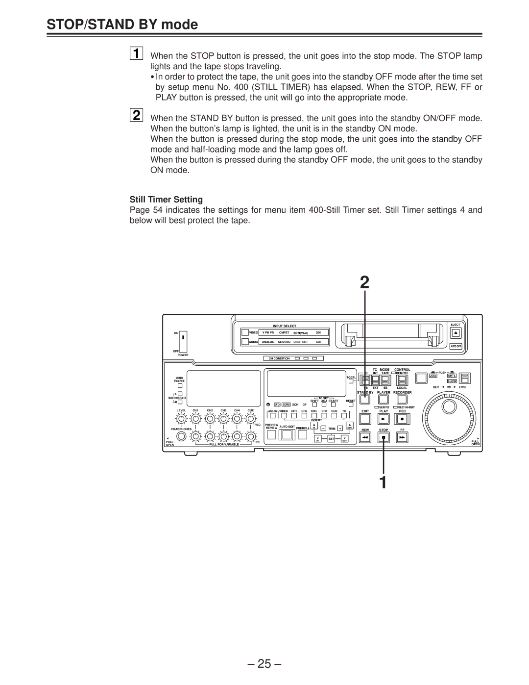 Panasonic AJ-D950 manual STOP/STAND by mode, Still Timer Setting 