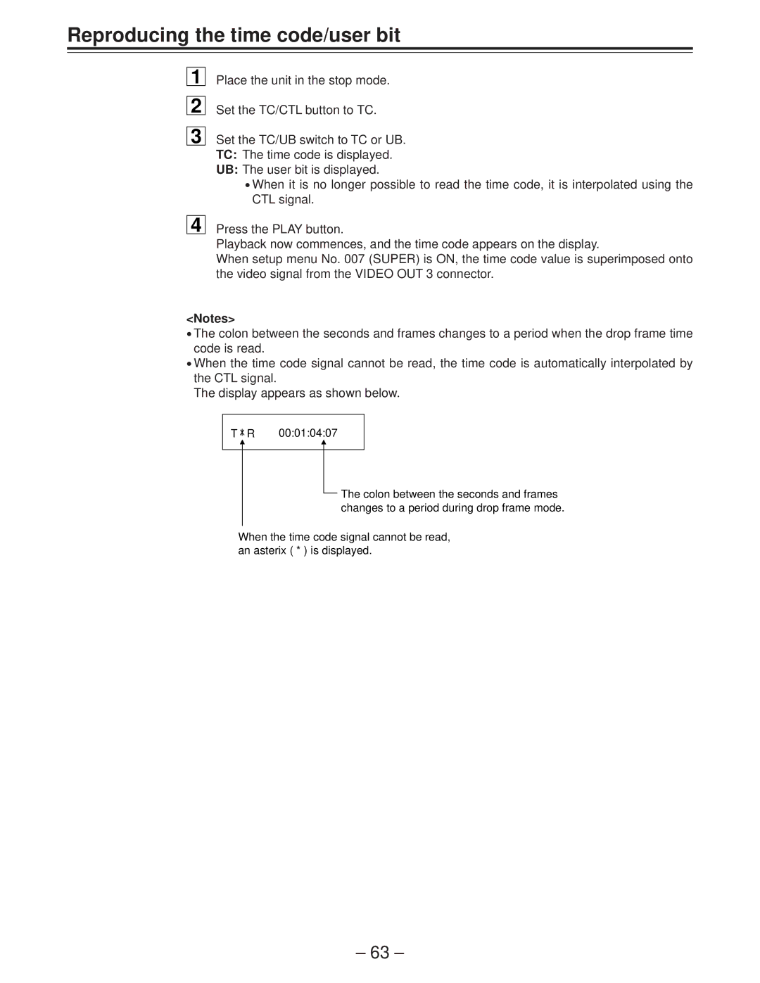 Panasonic AJ-D950 manual Reproducing the time code/user bit 