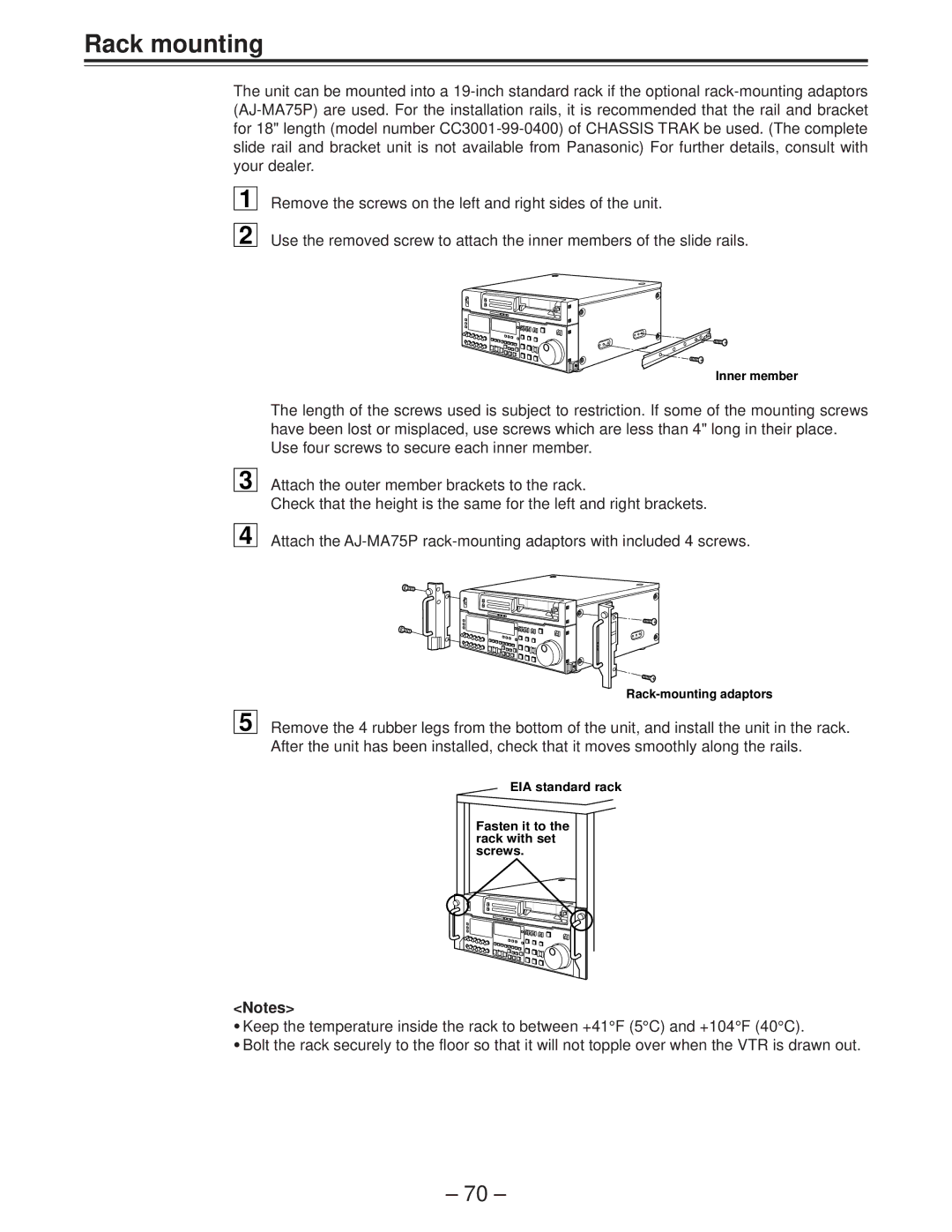 Panasonic AJ-D950 manual Rack mounting 