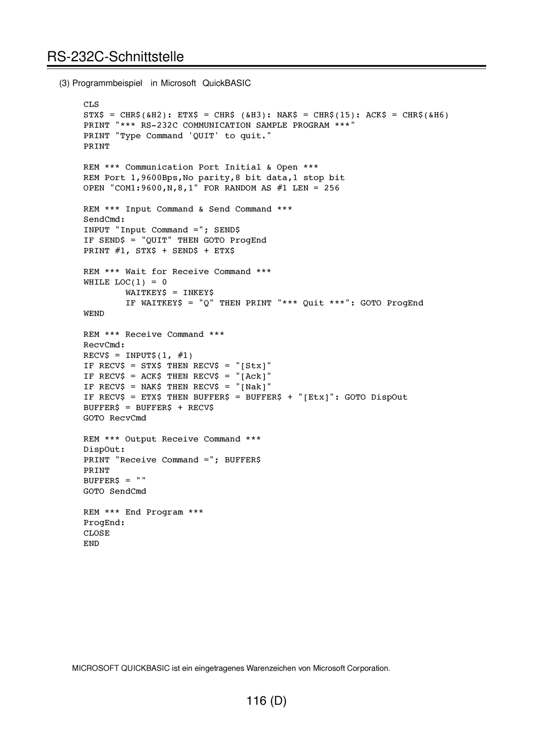 Panasonic AJ-D960 operating instructions Programmbeispiel in Microsoft QuickBASIC, Cls 