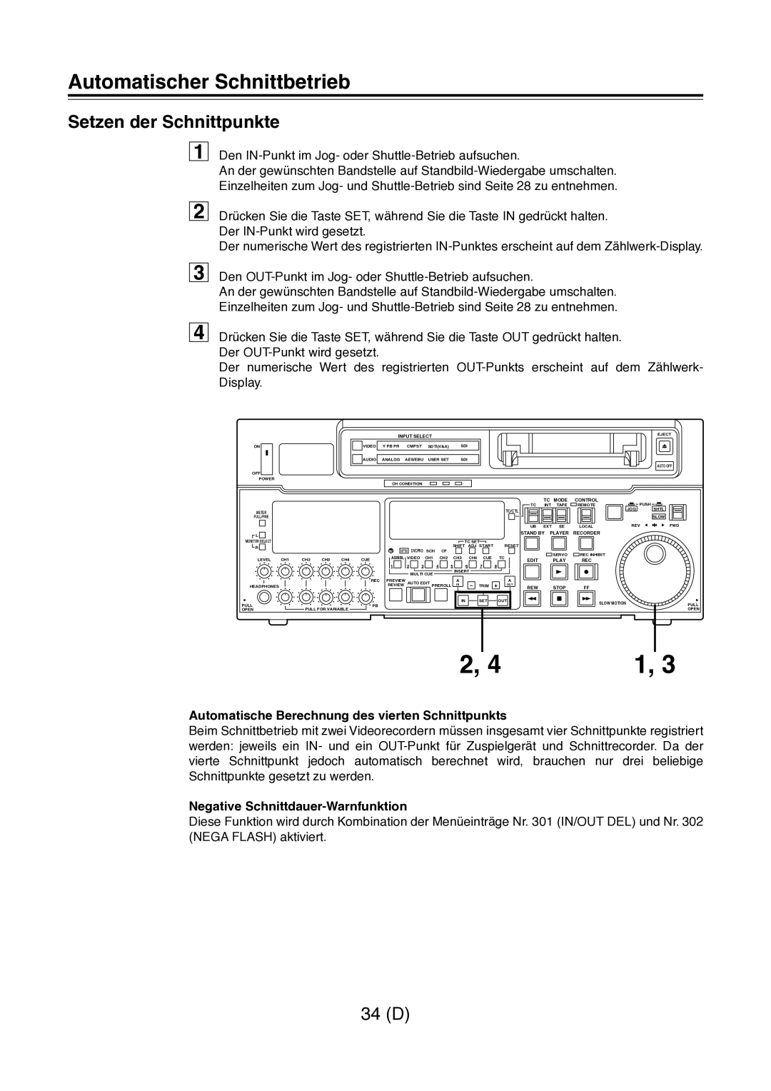 Panasonic AJ-D960 operating instructions Setzen der Schnittpunkte, Automatische Berechnung des vierten Schnittpunkts 