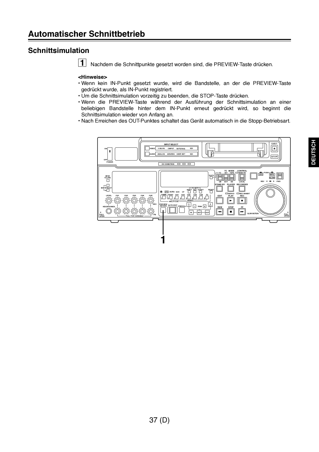 Panasonic AJ-D960 operating instructions Schnittsimulation 