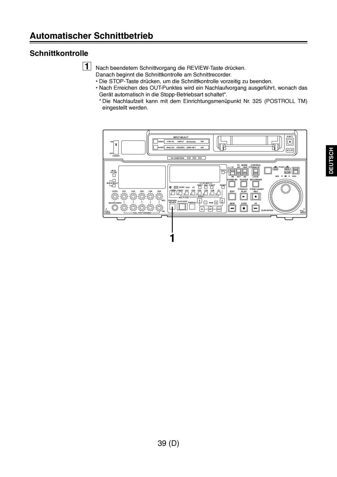 Panasonic AJ-D960 operating instructions Schnittkontrolle 