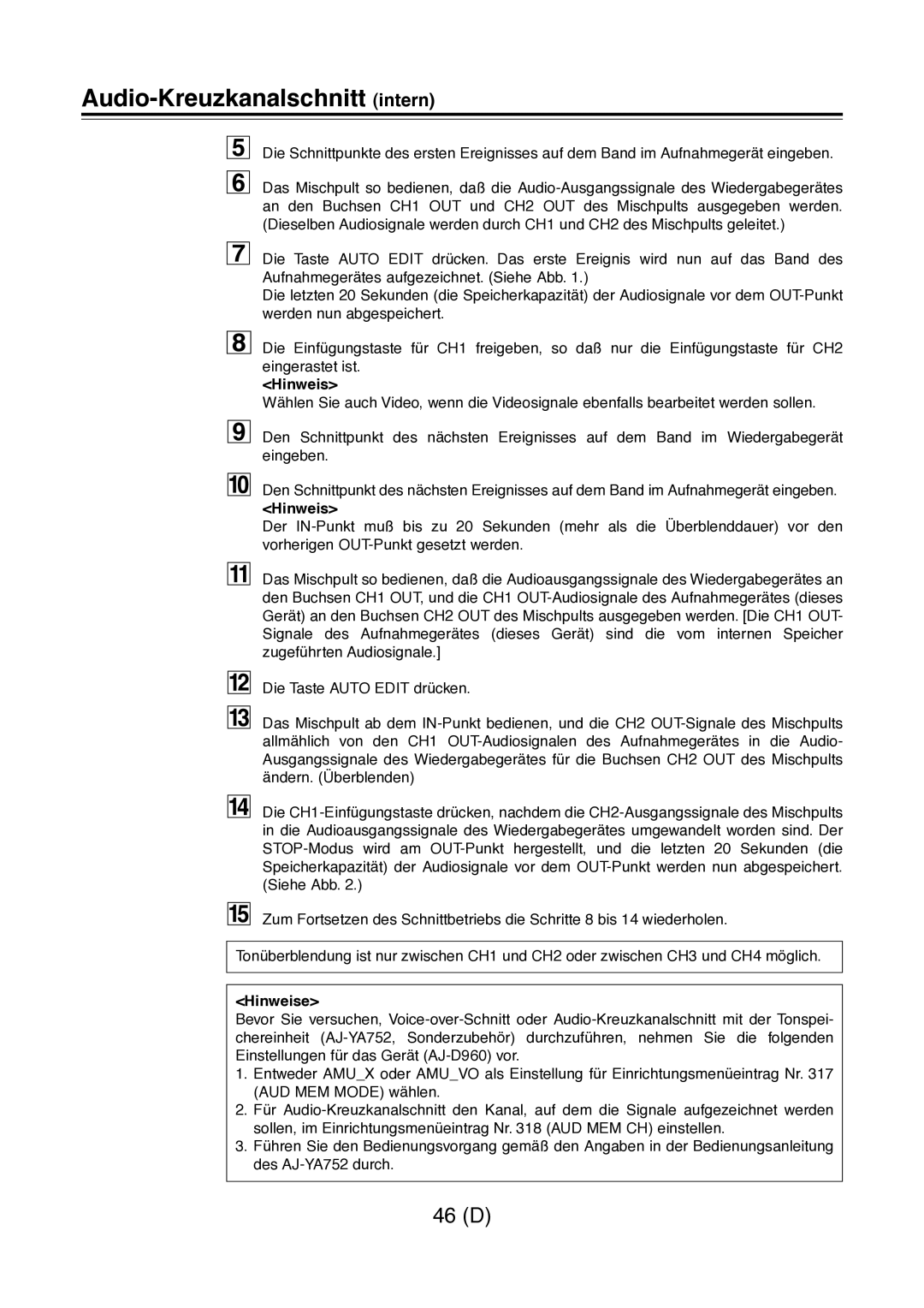 Panasonic AJ-D960 operating instructions 46 D 