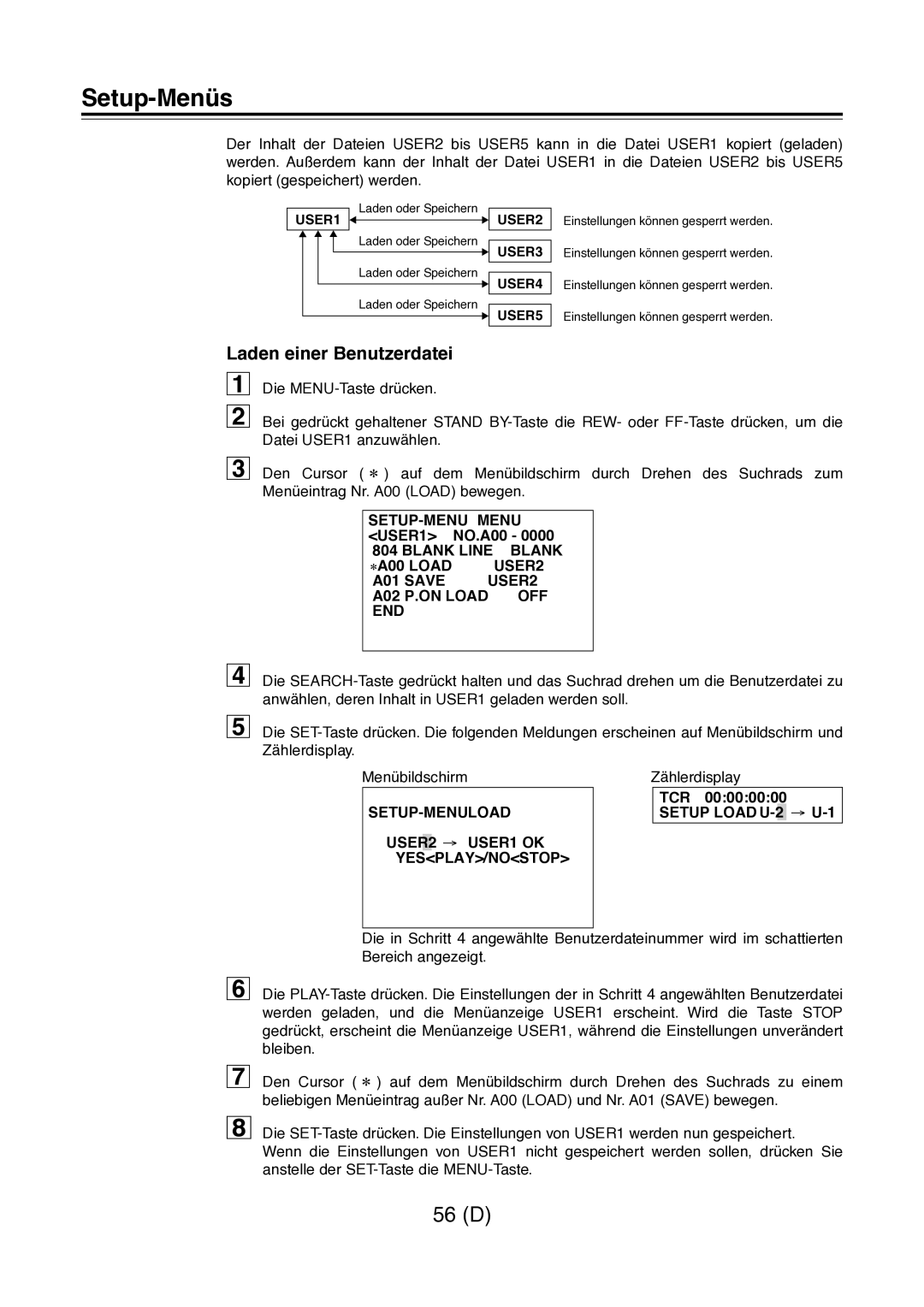 Panasonic AJ-D960 operating instructions Laden einer Benutzerdatei 