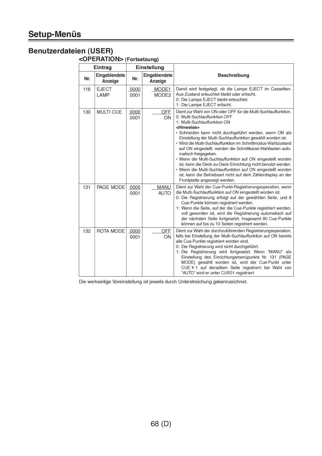 Panasonic AJ-D960 operating instructions Eject, MODE1, MODE2, Multi CUE, Rota Mode 