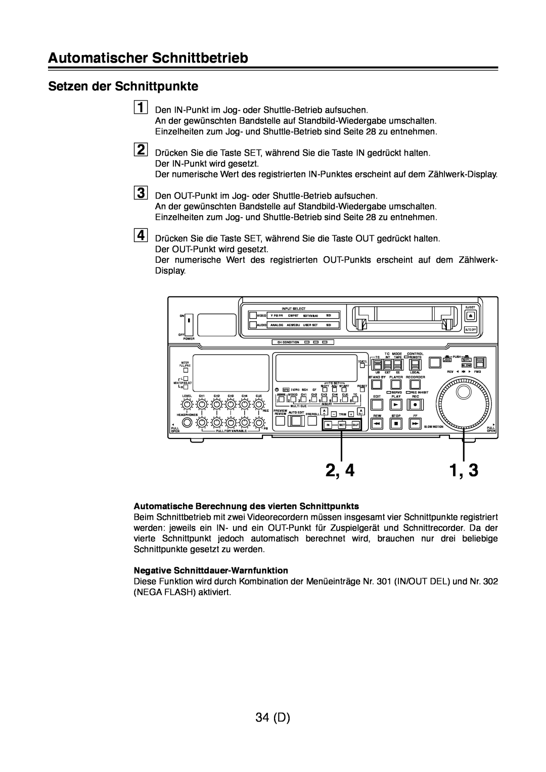 Panasonic AJ-D960 operating instructions Setzen der Schnittpunkte, 34 D, Automatische Berechnung des vierten Schnittpunkts 