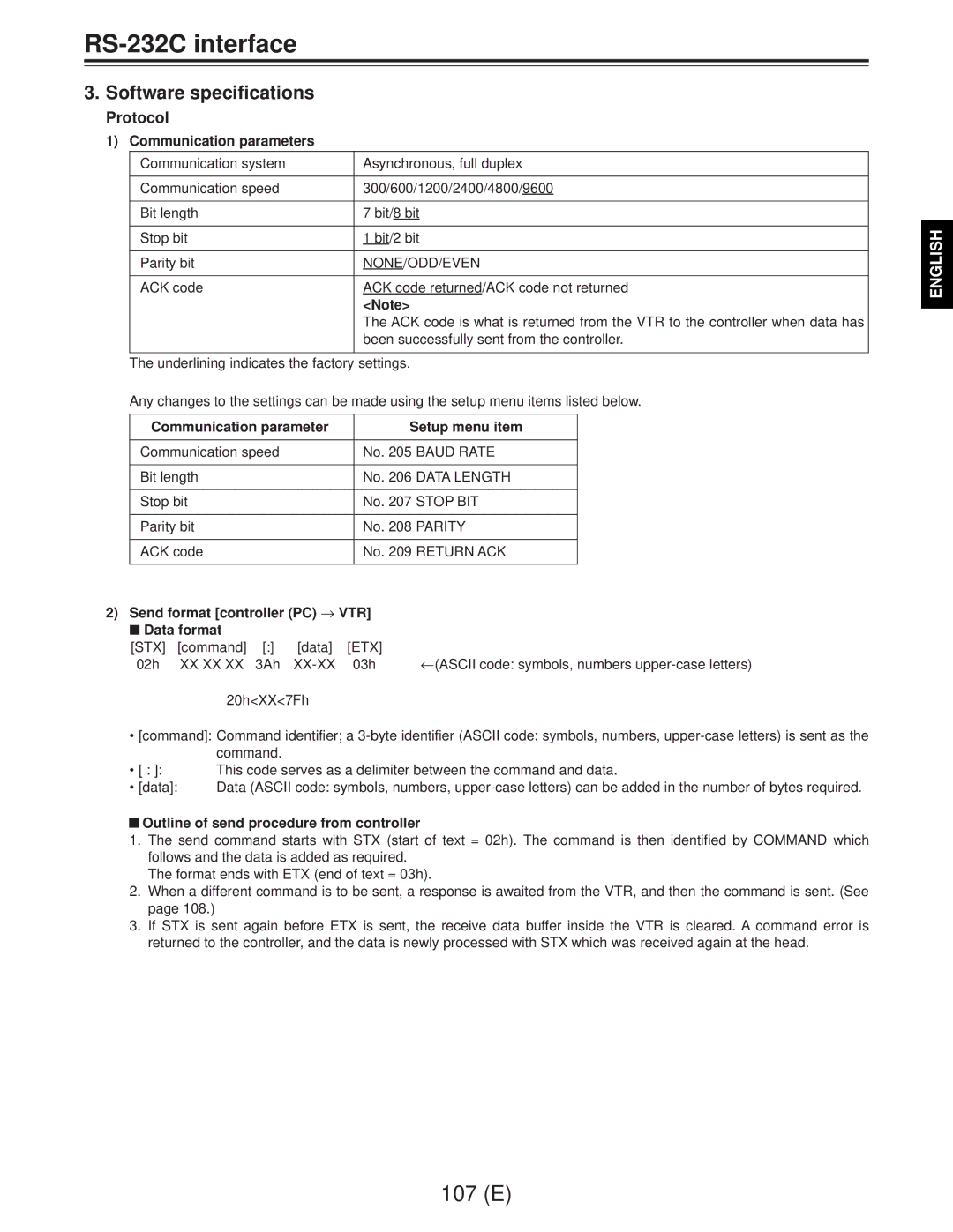 Panasonic AJ-D960EG manual Software specifications, Protocol 