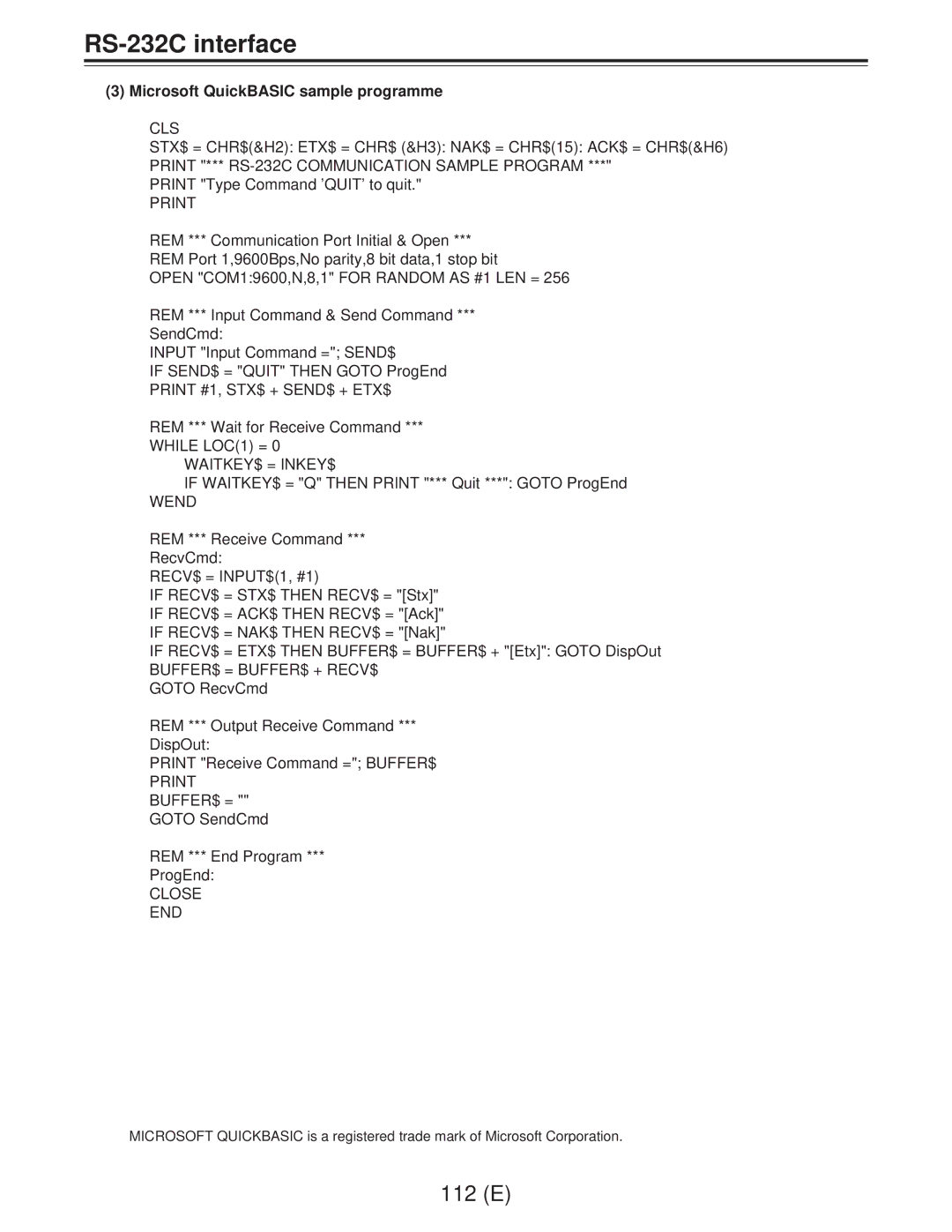 Panasonic AJ-D960EG manual Microsoft QuickBASIC sample programme, Cls 