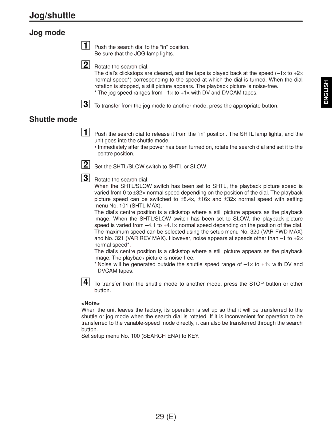 Panasonic AJ-D960EG manual Jog/shuttle, Jog mode, Shuttle mode 