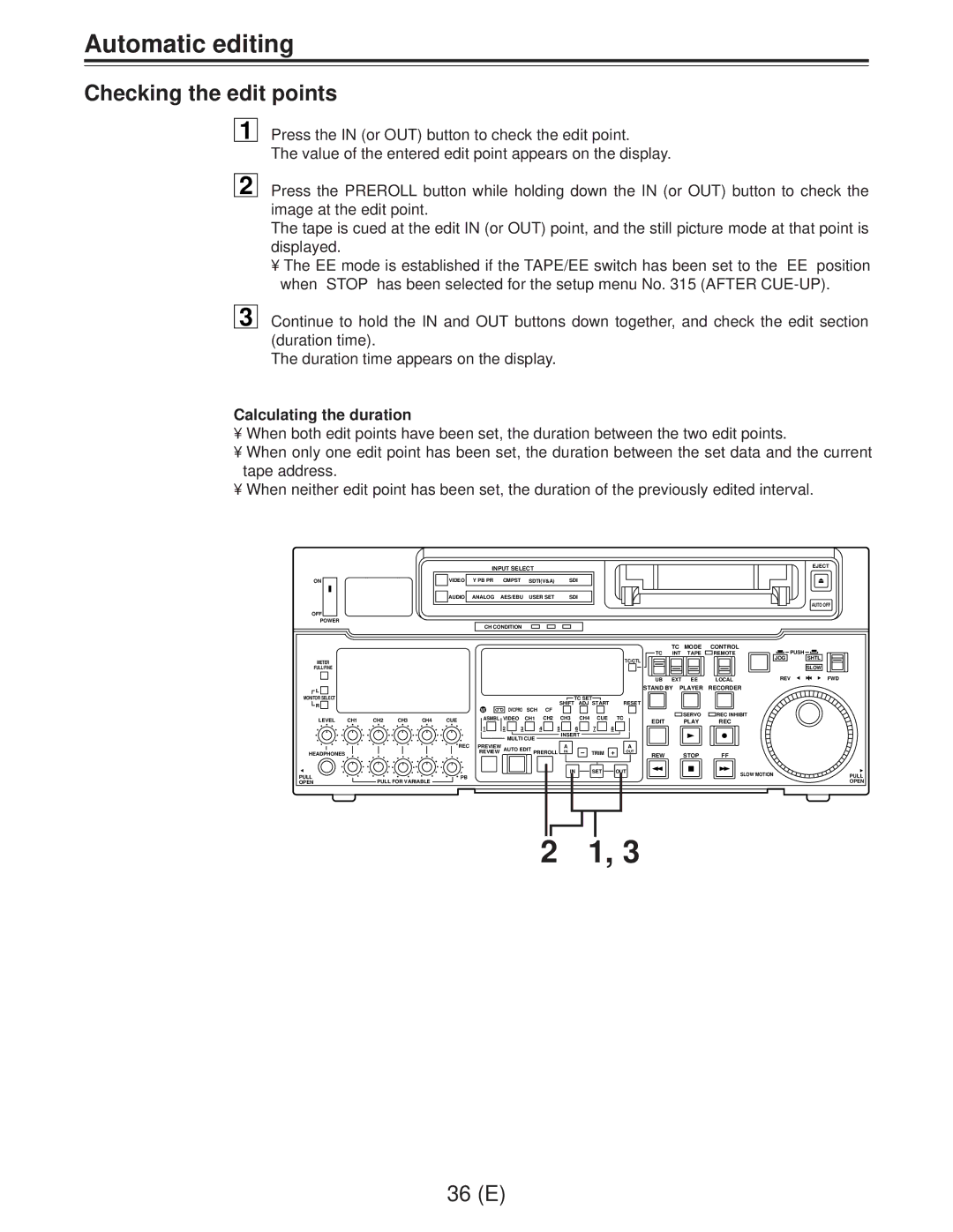 Panasonic AJ-D960EG manual Checking the edit points, Calculating the duration 