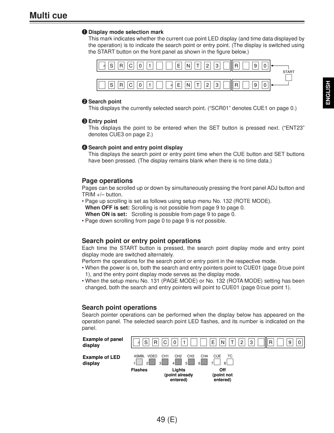 Panasonic AJ-D960EG manual Operations, Search point or entry point operations, Search point operations 