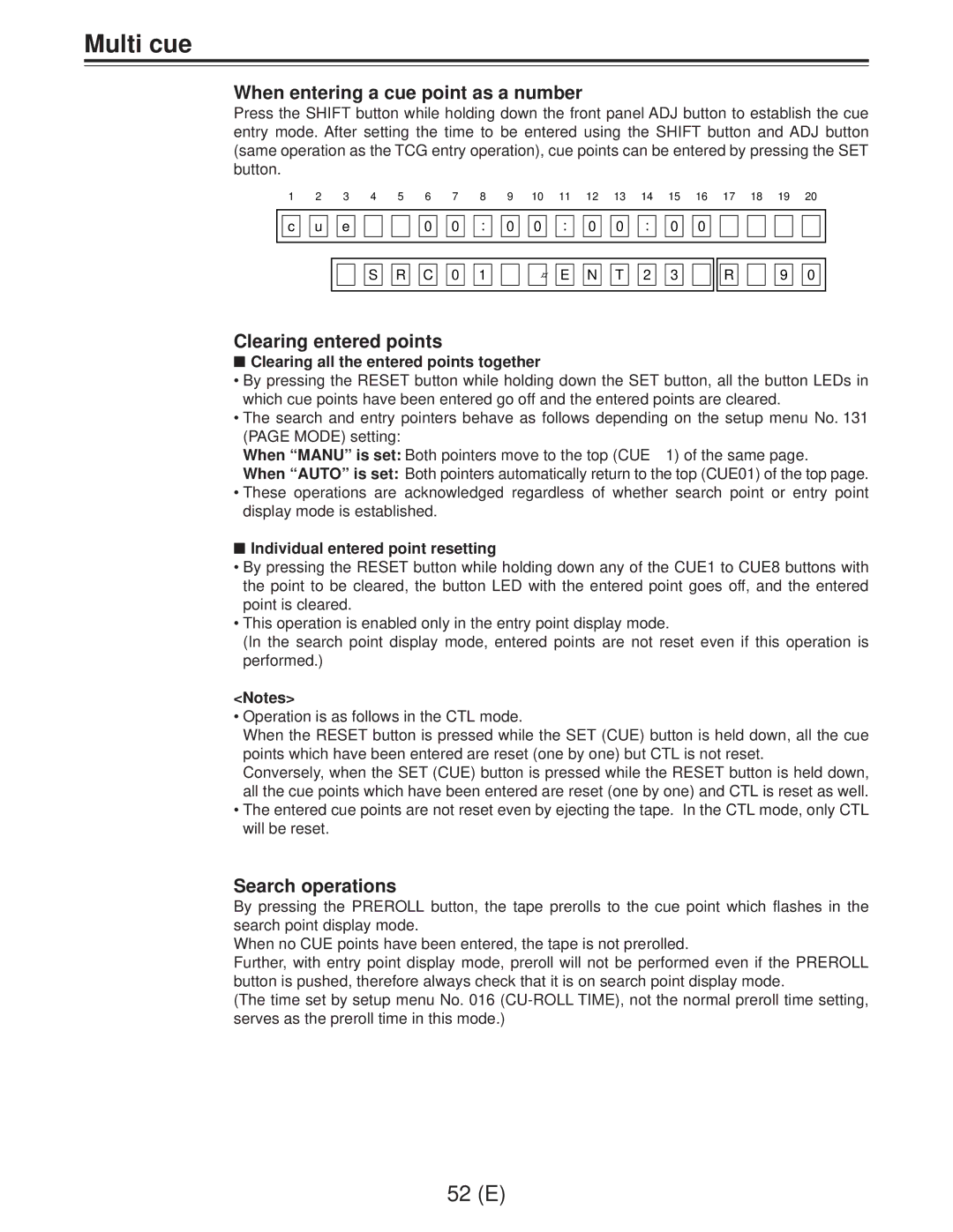 Panasonic AJ-D960EG manual When entering a cue point as a number, Clearing entered points, Search operations 