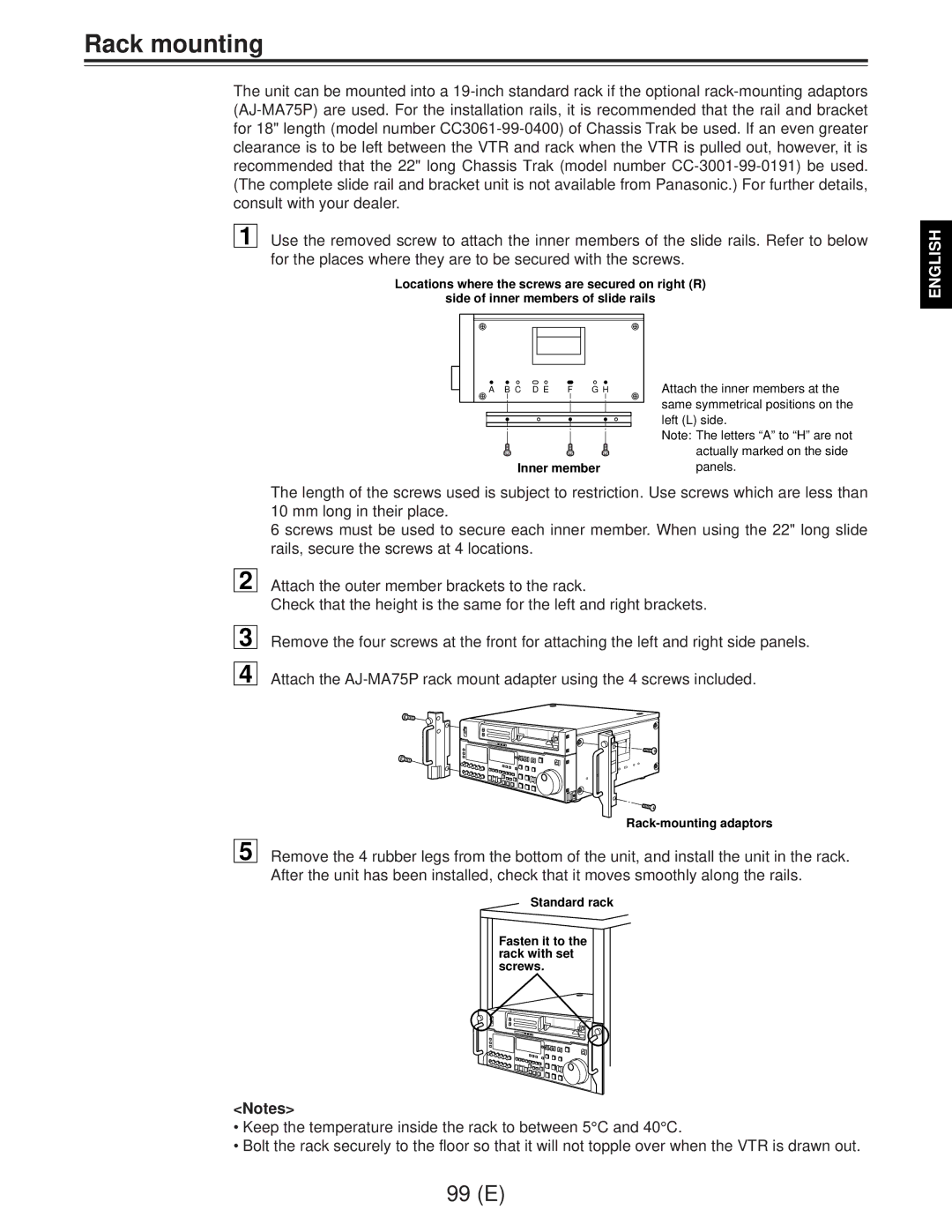 Panasonic AJ-D960EG manual Rack mounting 