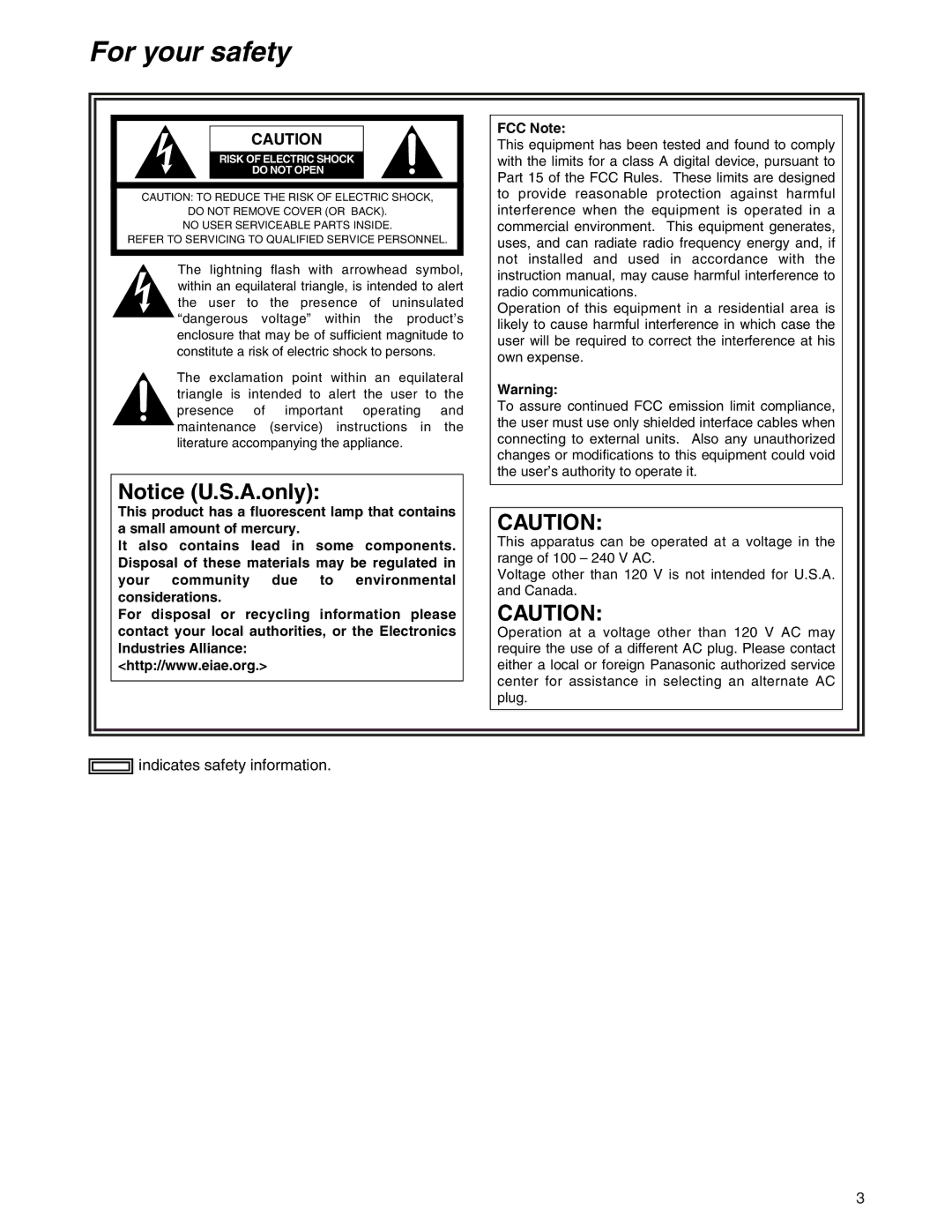 Panasonic AJ-HD1200A operating instructions Do not Remove Cover or Back 