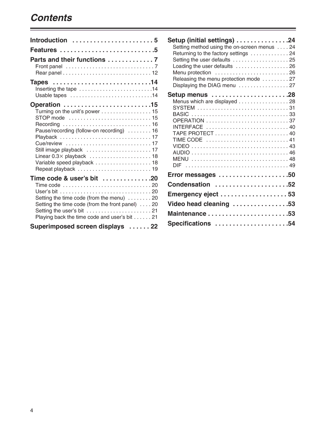 Panasonic AJ-HD1200A operating instructions Contents 