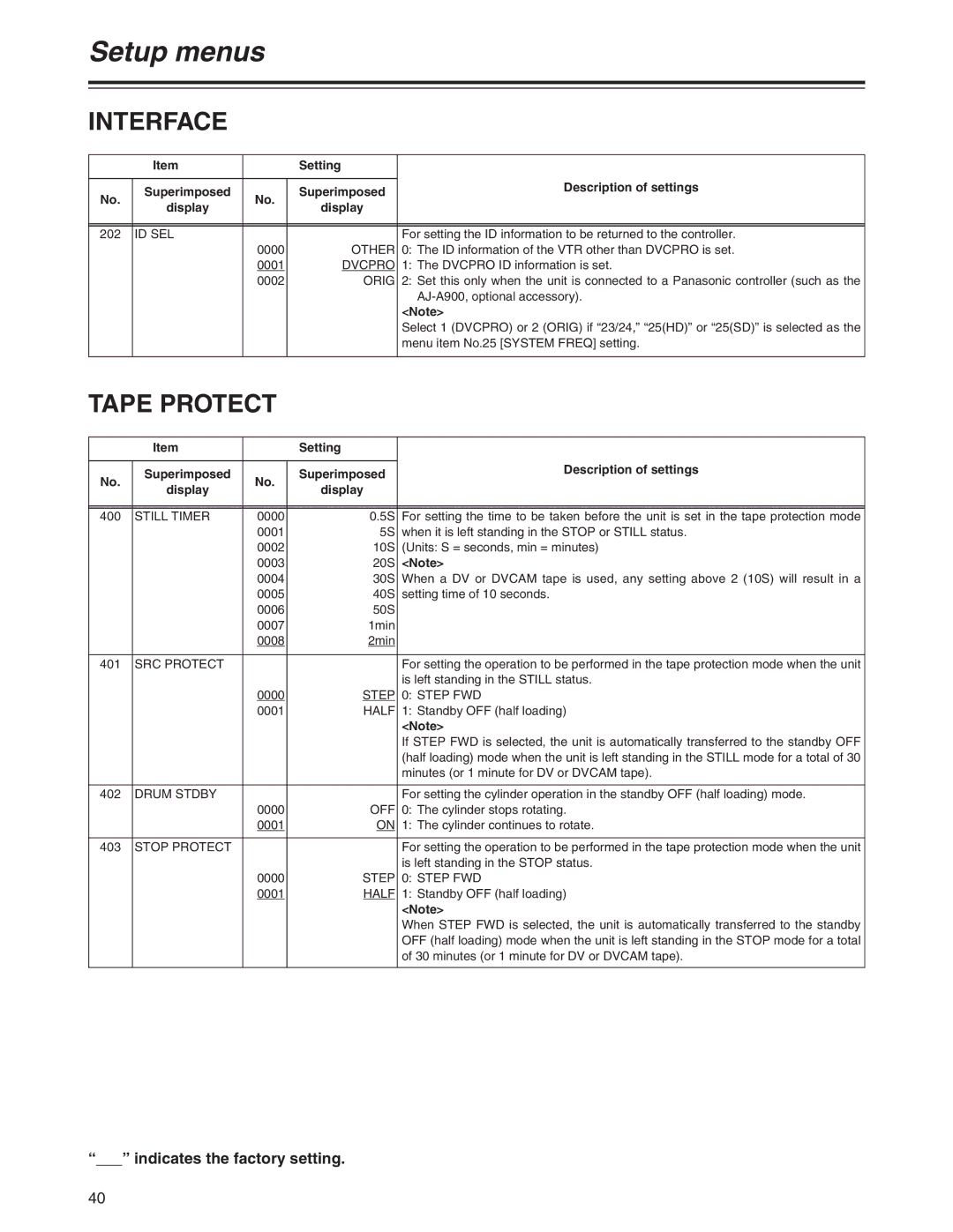 Panasonic AJ-HD1200A operating instructions Interface, Tape Protect 