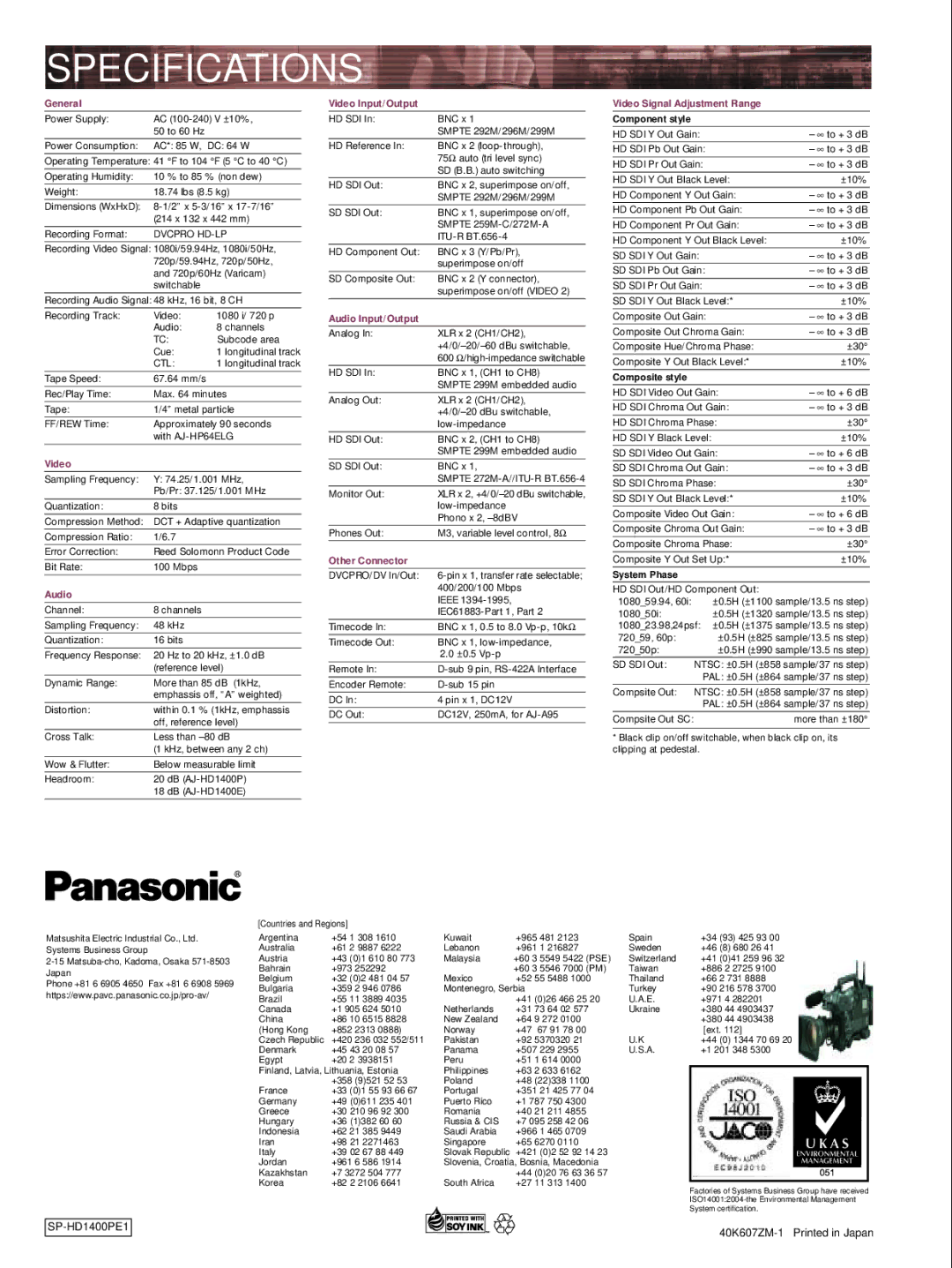 Panasonic AJ-HD1400 manual Dvcpro HD-LP, Ctl 