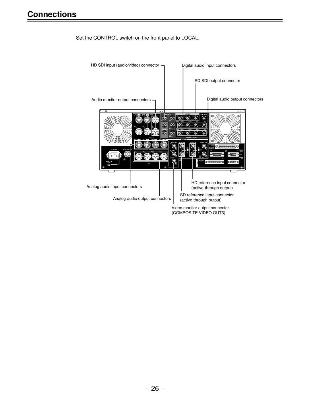 Panasonic AJ-HD150FE Connections, Set the Control switch on the front panel to Local, Composite Video OUT3 