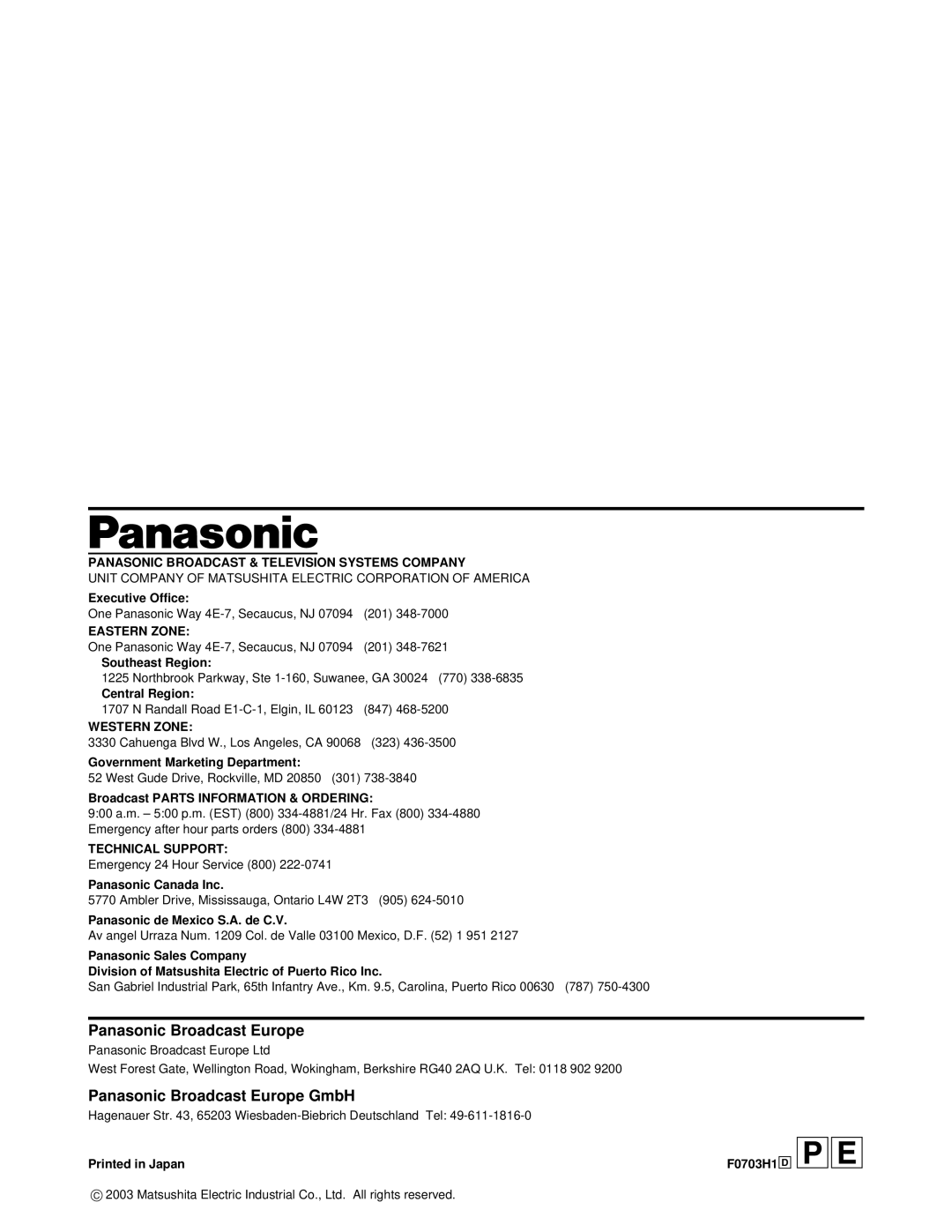 Panasonic AJ-HD1700 manual Panasonic Broadcast Europe GmbH 