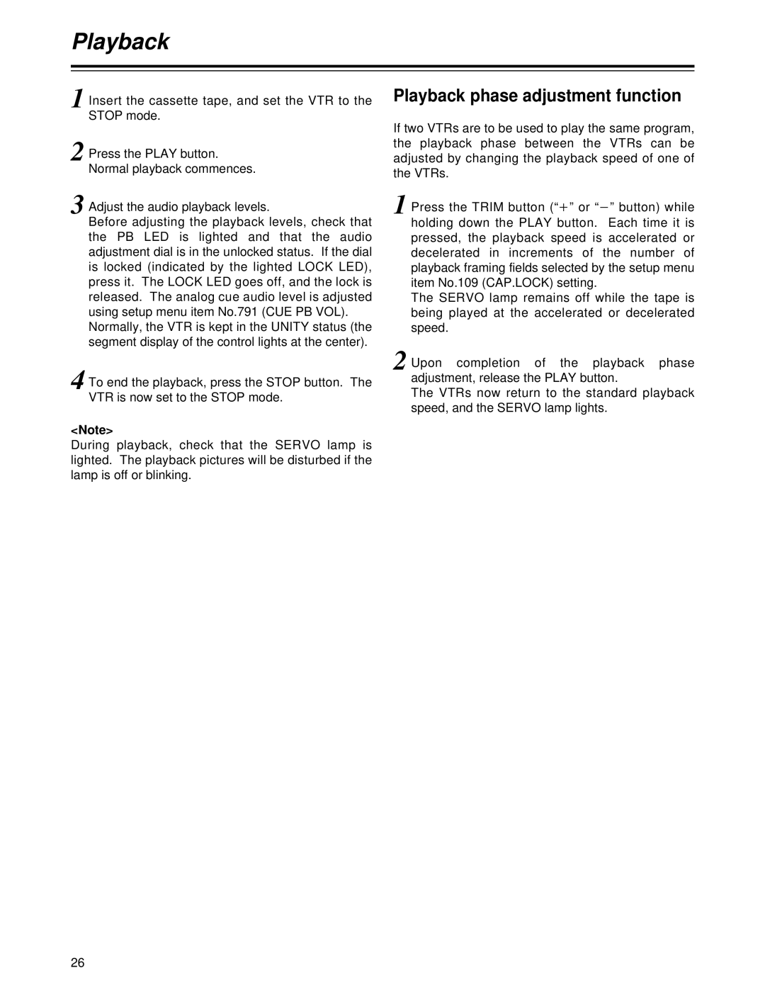 Panasonic AJ-HD1700 manual Playback phase adjustment function 