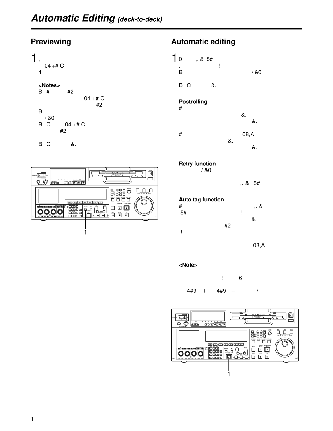 Panasonic AJ-HD1700 manual Previewing Automatic editing, Postrolling, Retry function, Auto tag function 