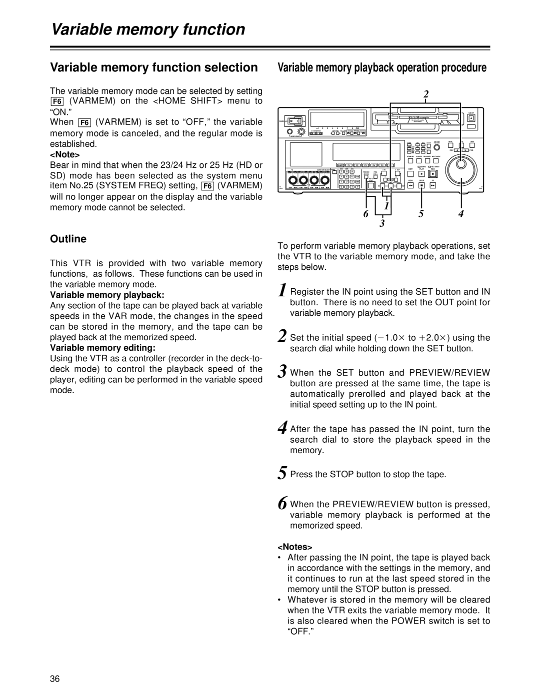 Panasonic AJ-HD1700 Variable memory function selection, Outline, Variable memory playback, Variable memory editing 