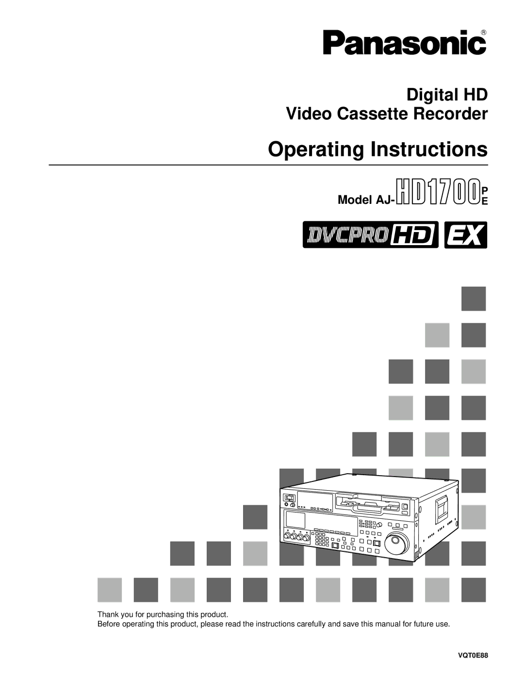 Panasonic AJ-HD1700PE operating instructions Model AJ, VQT0E88 