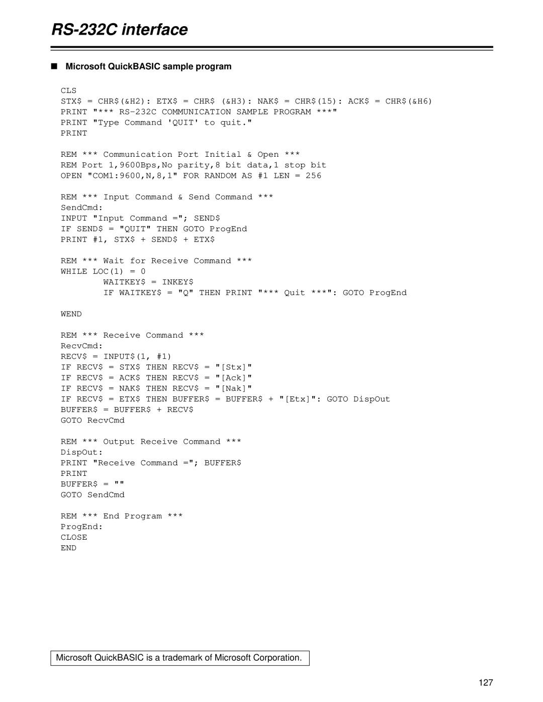 Panasonic AJ-HD1700PE operating instructions Microsoft QuickBASIC sample program, Cls 