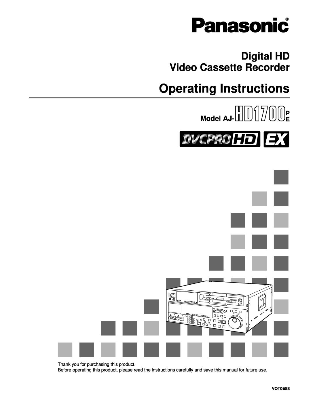Panasonic AJ-HD1700PE operating instructions Model AJ, Operating Instructions, Digital HD Video Cassette Recorder 