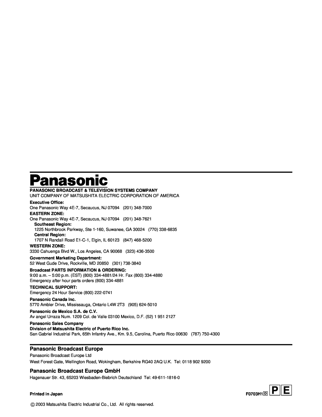 Panasonic AJ-HD1700PE operating instructions Panasonic Broadcast Europe GmbH 