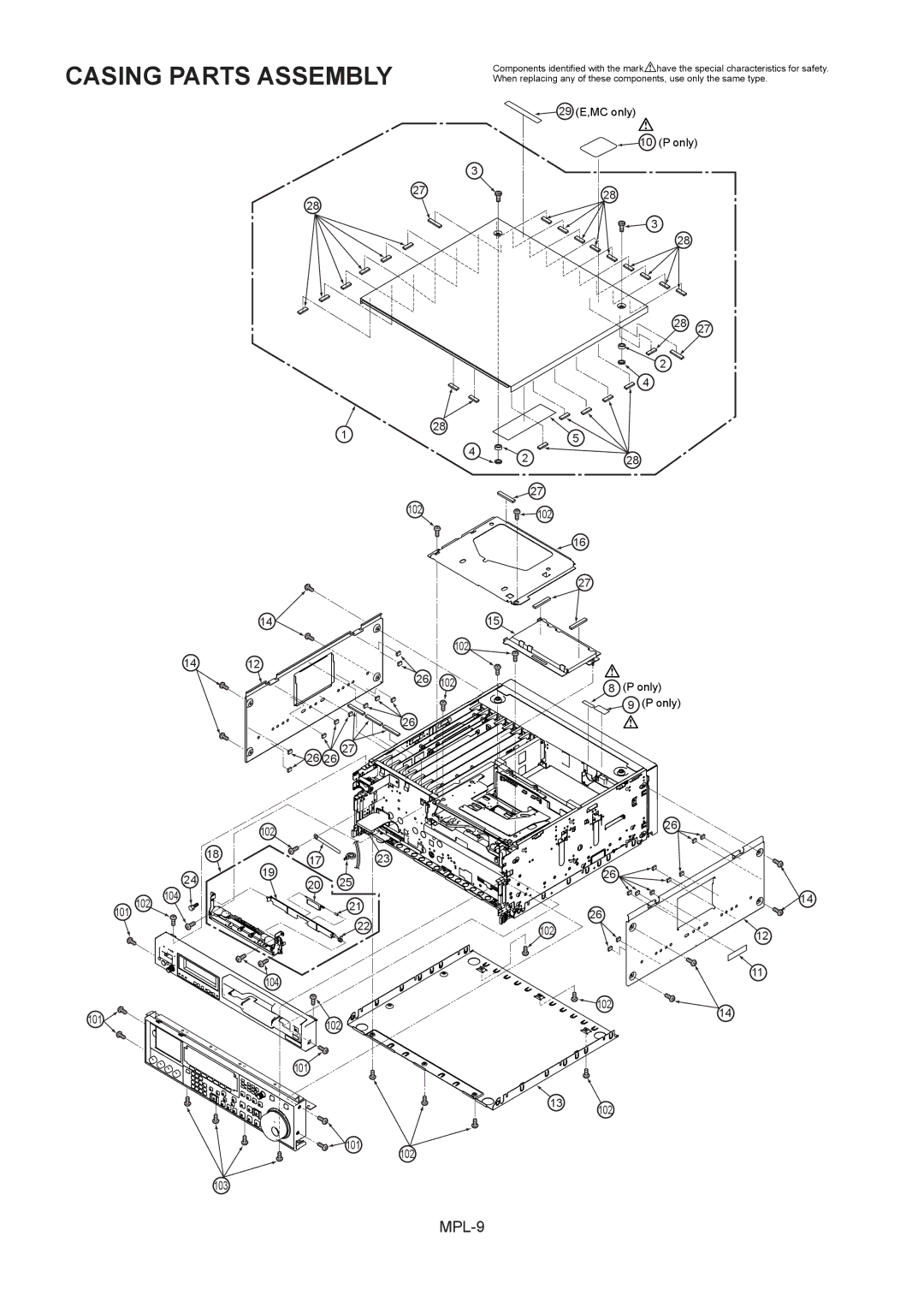 Panasonic AJ-HD1800MC, AJ-HD1800E manual Casing Parts Assembly 