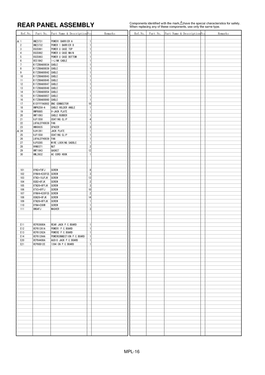 Panasonic AJ-HD1800E, AJ-HD1800MC manual Rear Panel Assembly 