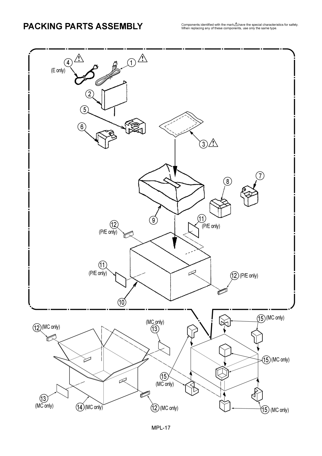 Panasonic AJ-HD1800MC, AJ-HD1800E manual Packing Parts Assembly 