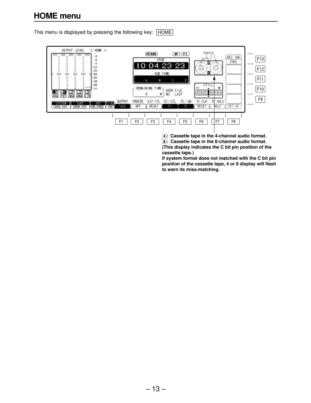 Panasonic AJ-HD2000, AJ-HD3000, AJ-HD2700, AJ-HD3700A Home menu, This menu is displayed by pressing the following key Home 