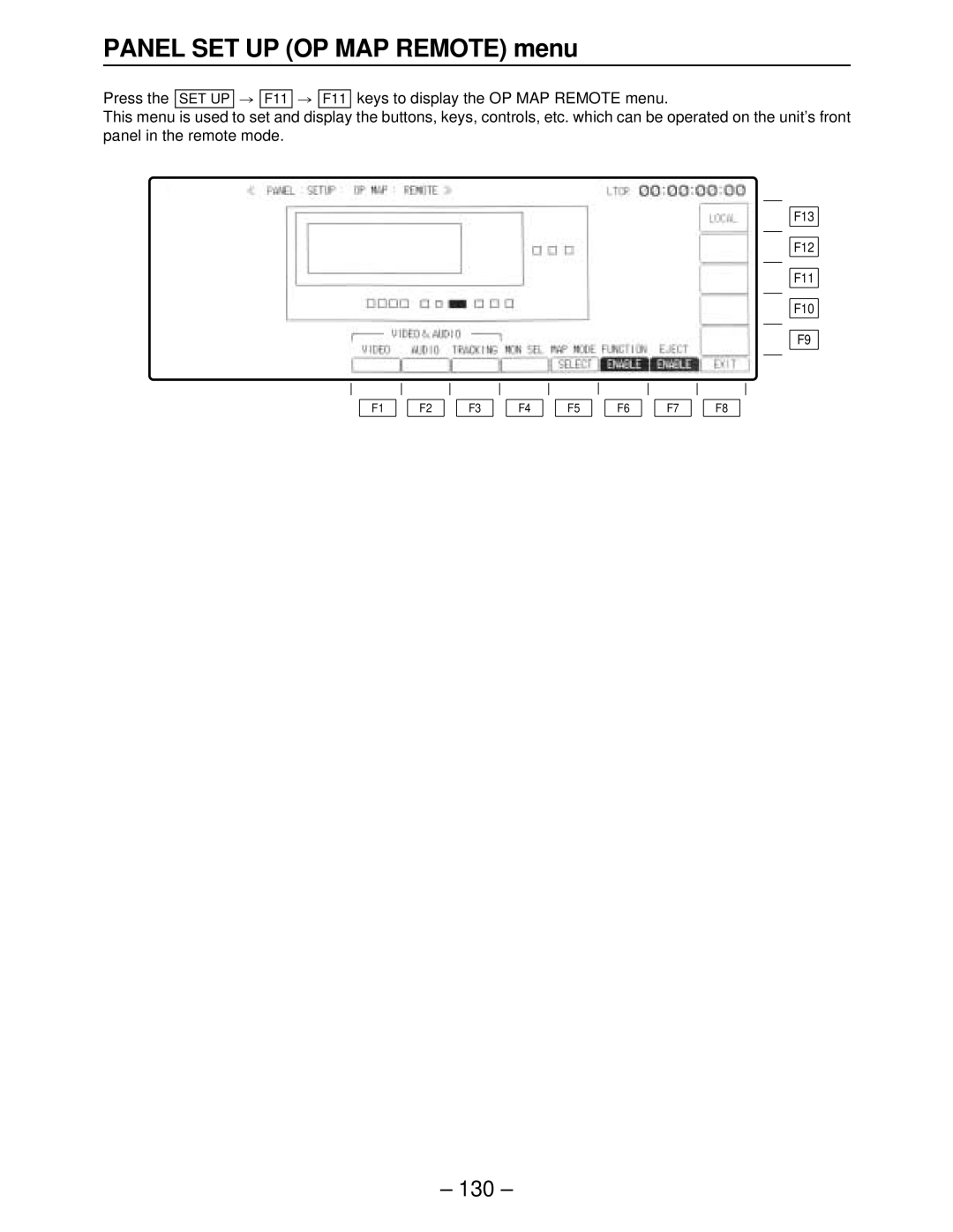 Panasonic AJ-HD3000, AJ-HD2000, AJ-HD2700, AJ-HD3700A, AJ-HD3700BE manual Panel SET UP OP MAP Remote menu 