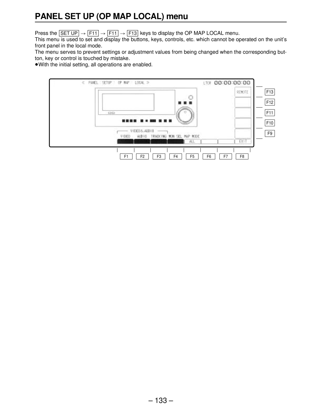 Panasonic AJ-HD2000, AJ-HD3000, AJ-HD2700, AJ-HD3700A, AJ-HD3700BE manual Panel SET UP OP MAP Local menu 