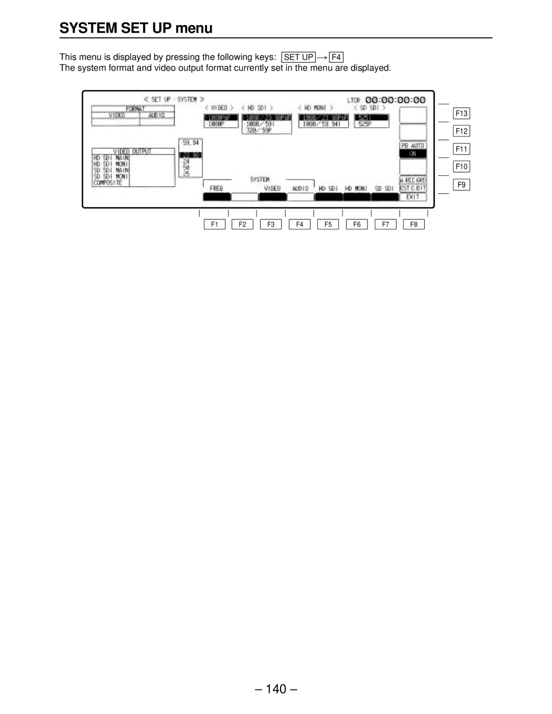 Panasonic AJ-HD2700, AJ-HD3000, AJ-HD2000, AJ-HD3700A, AJ-HD3700BE manual System SET UP menu, 140 