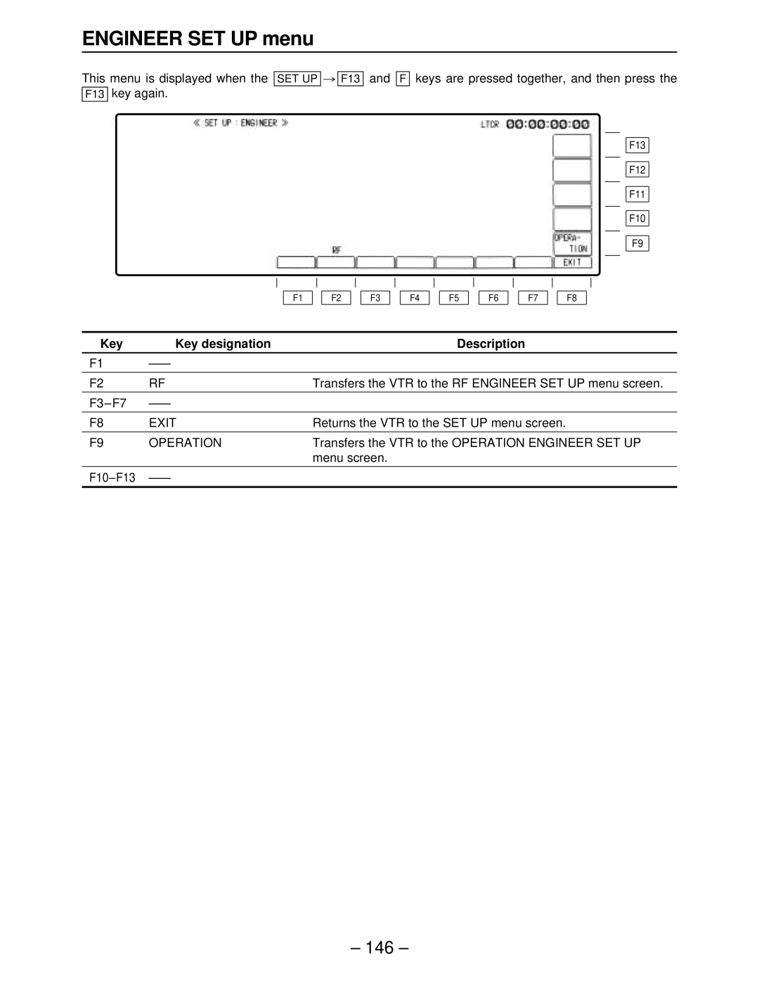 Panasonic AJ-HD2700, AJ-HD3000, AJ-HD2000 manual Engineer SET UP menu, Keys are pressed together, and then press, Operation 