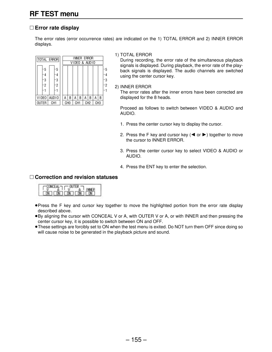 Panasonic AJ-HD3700BE, AJ-HD3000 manual ∑ Error rate display, ∑ Correction and revision statuses, Total Error, Inner Error 