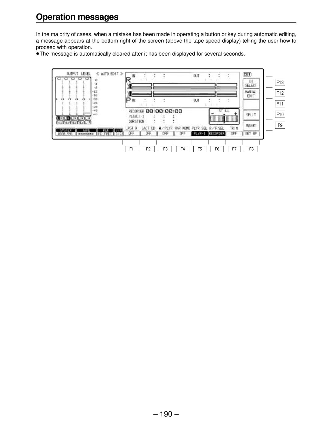 Panasonic AJ-HD3000, AJ-HD2000, AJ-HD2700, AJ-HD3700A, AJ-HD3700BE manual Operation messages 