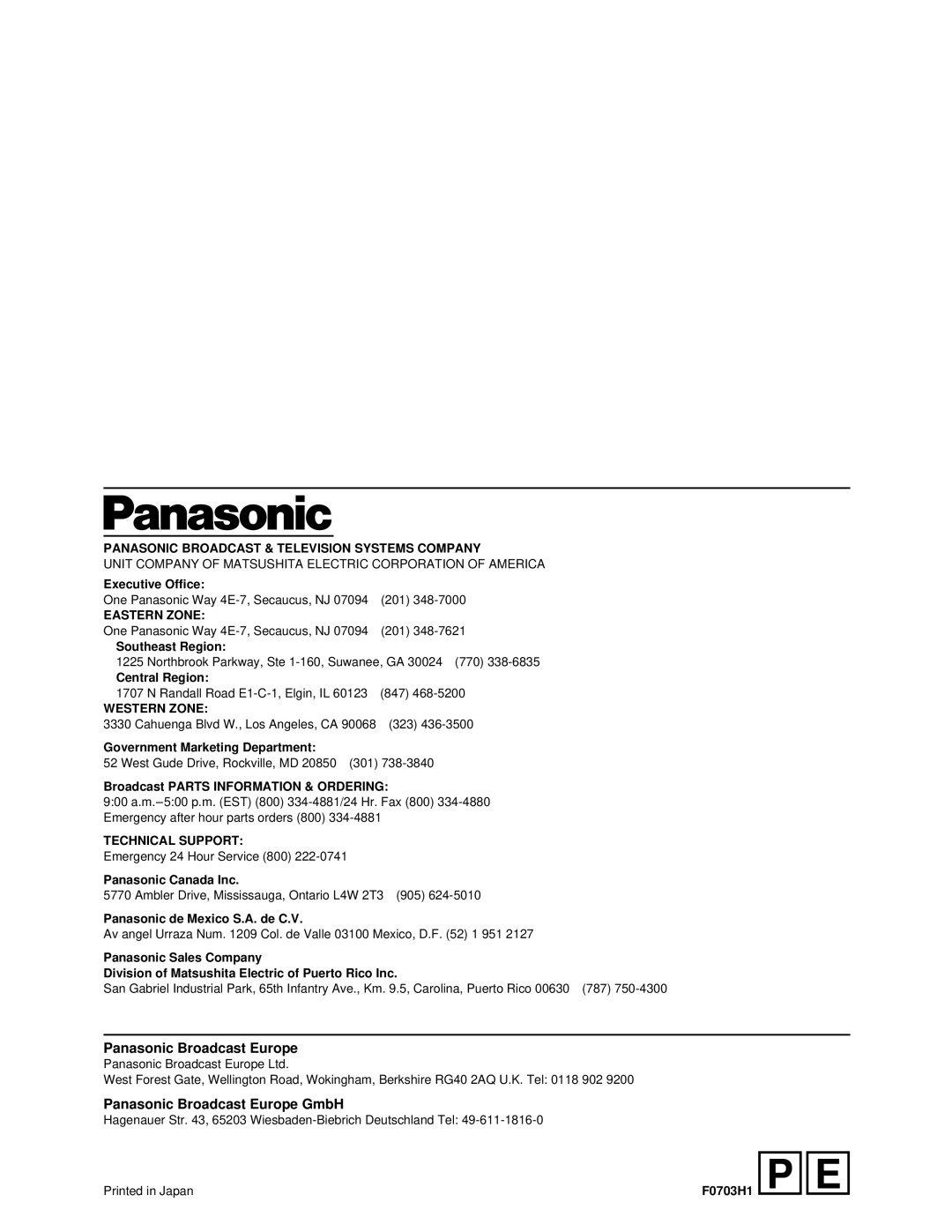 Panasonic AJ-HD2700, AJ-HD3000, AJ-HD2000, AJ-HD3700A, AJ-HD3700BE manual Panasonic Broadcast Europe 