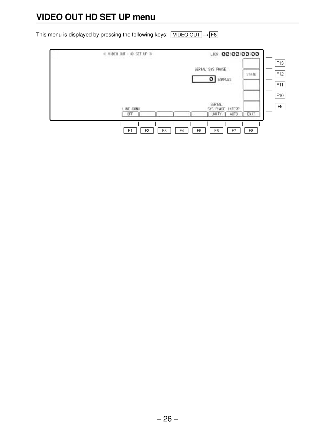 Panasonic AJ-HD2700, AJ-HD3000, AJ-HD2000 Video OUT HD SET UP menu, This menu is displayed by pressing the following keys 