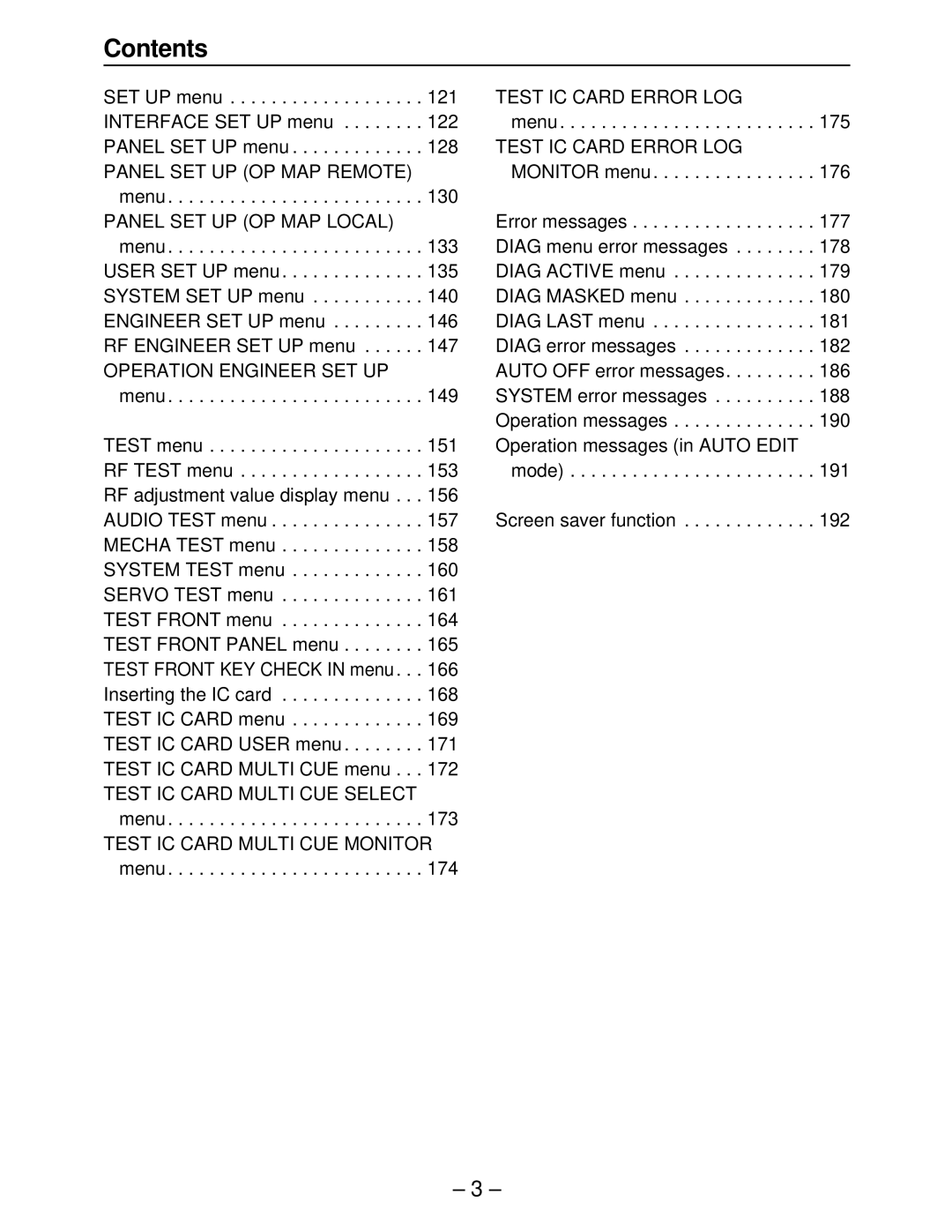 Panasonic AJ-HD3700A, AJ-HD3000, AJ-HD2000, AJ-HD2700, AJ-HD3700BE manual Test IC Card Error LOG 