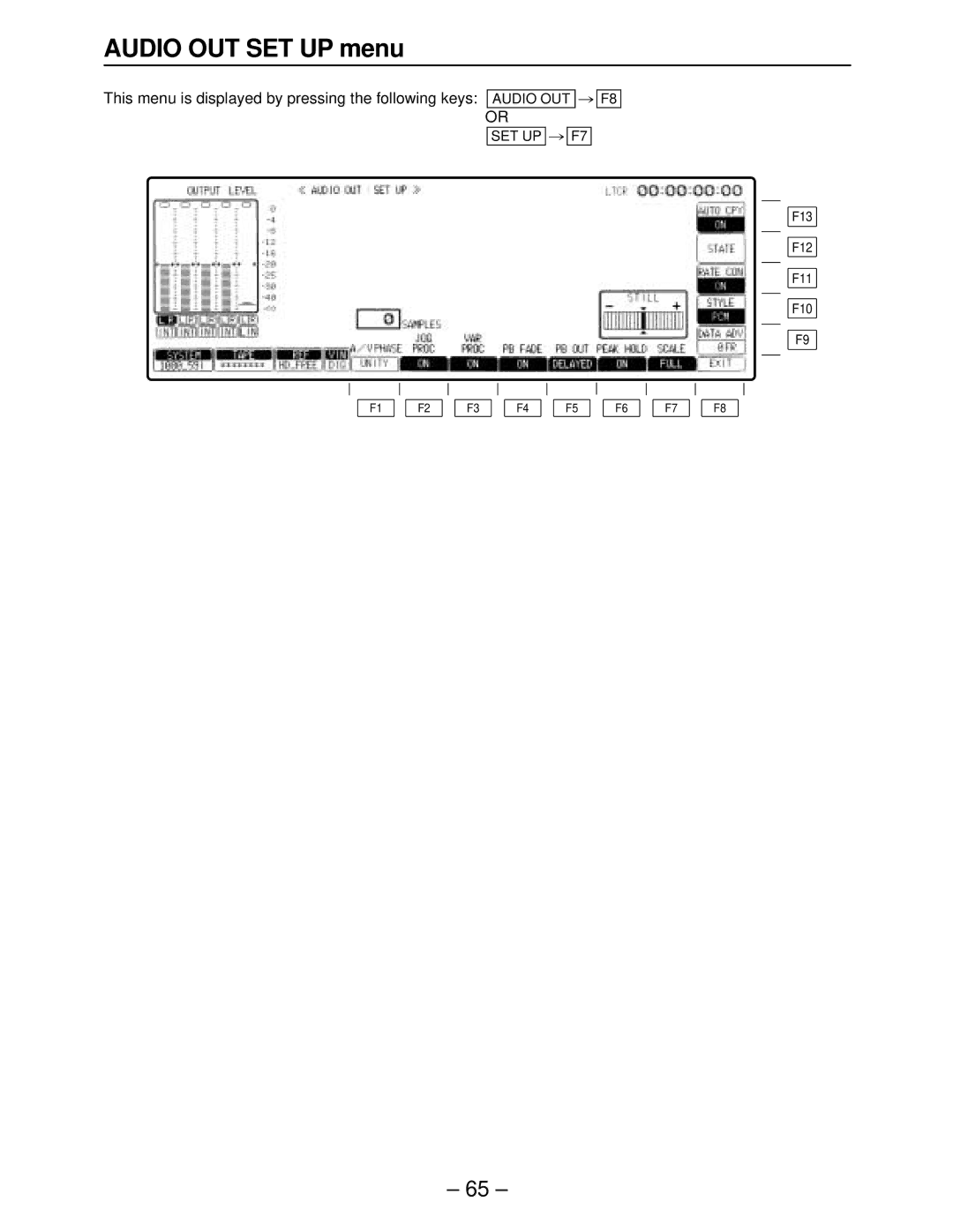 Panasonic AJ-HD3700BE, AJ-HD3000, AJ-HD2000, AJ-HD2700, AJ-HD3700A manual Audio OUT SET UP menu 