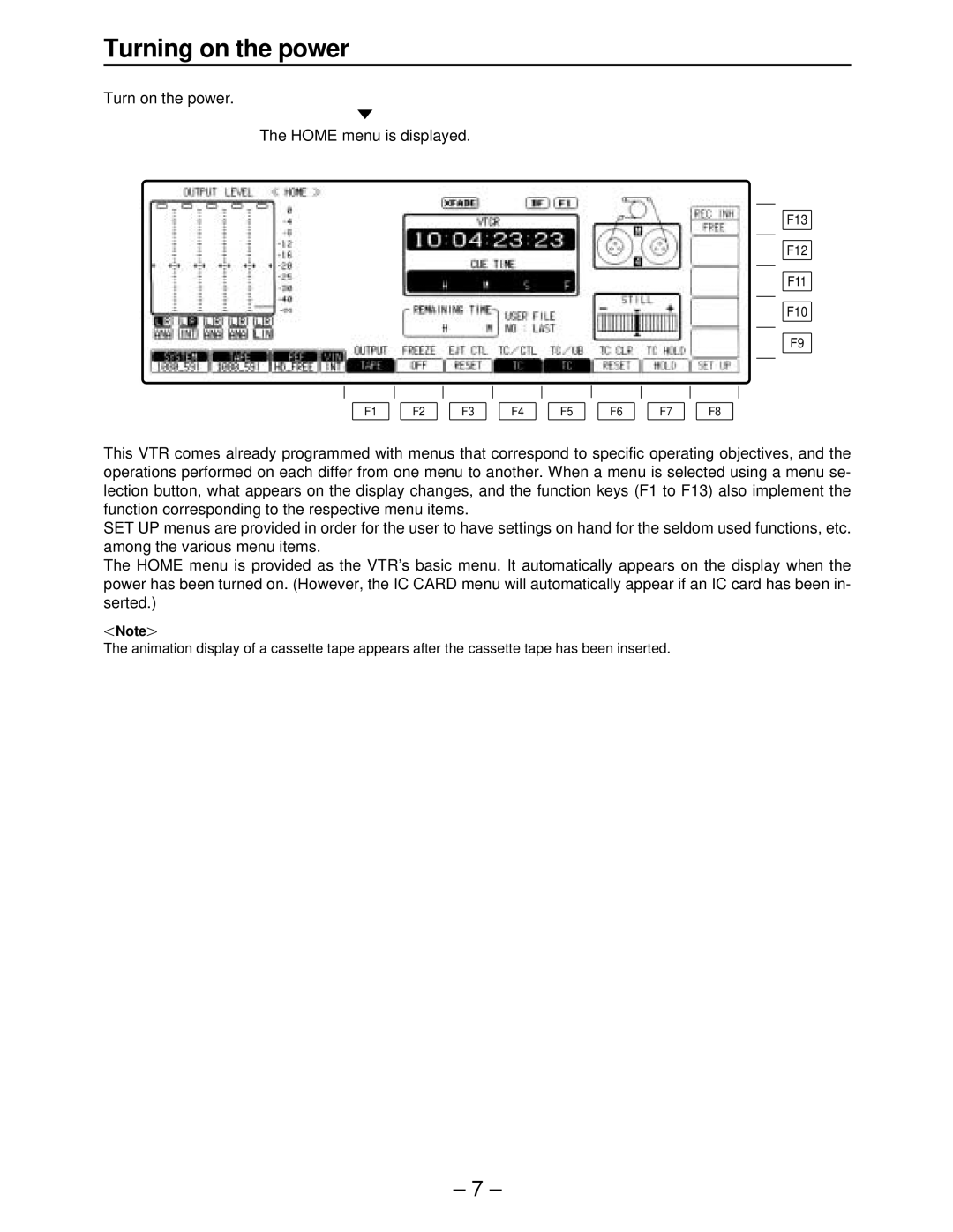 Panasonic AJ-HD2000, AJ-HD3000, AJ-HD2700, AJ-HD3700A manual Turning on the power, Turn on the power Home menu is displayed 