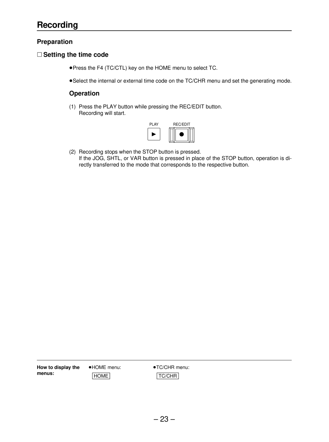 Panasonic AJ-HD3700B manual Preparation ∑ Setting the time code, Operation 