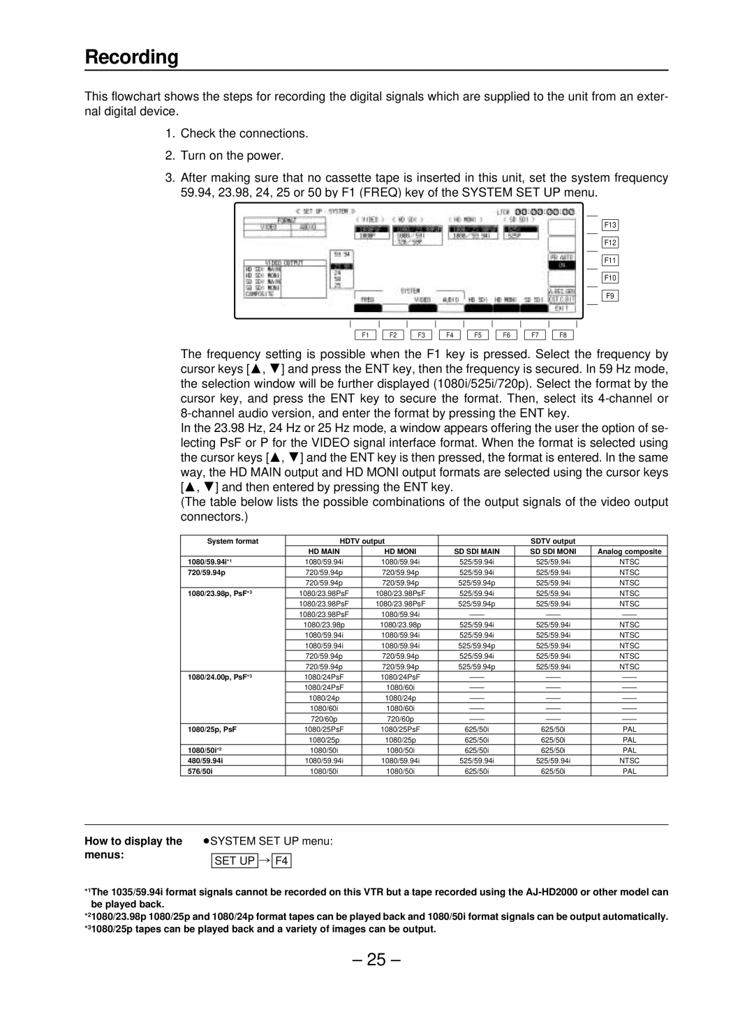 Panasonic AJ-HD3700B manual How to display the ≥SYSTEM SET UP menu Menus 