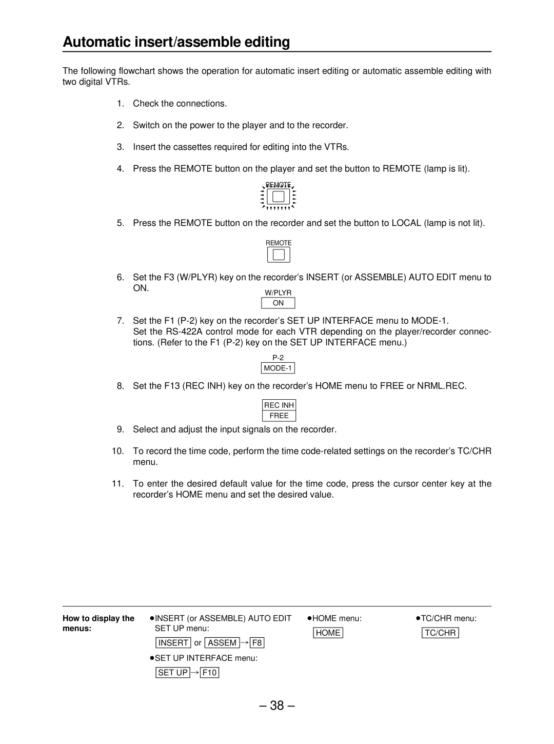 Panasonic AJ-HD3700B manual Automatic insert/assemble editing 