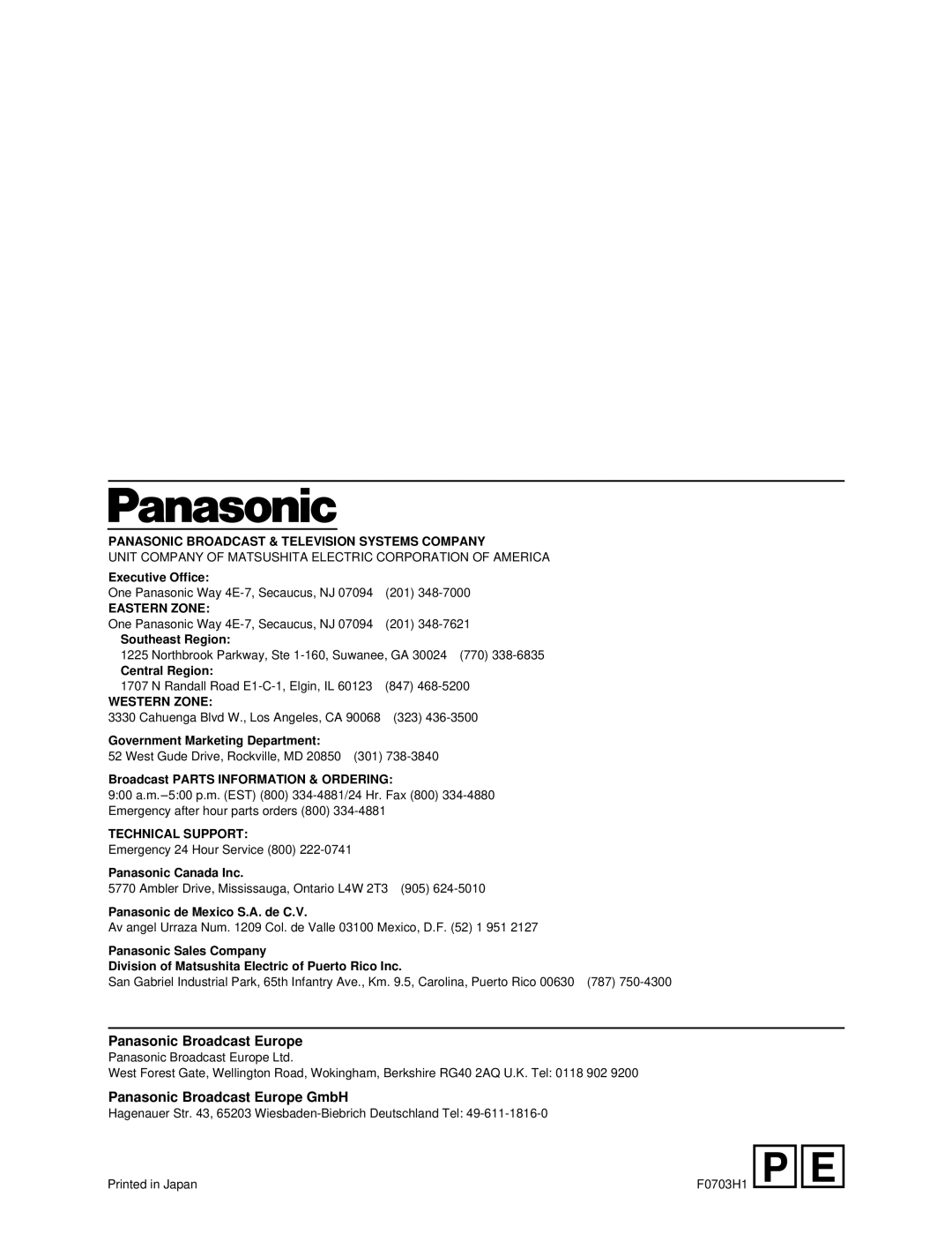 Panasonic AJ-HD3700B manual Panasonic Broadcast Europe 